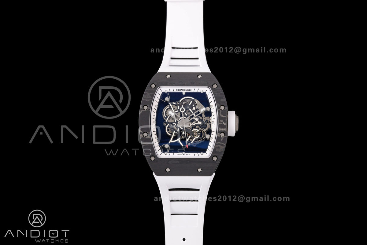 RM055 NTPT/Ti Mille Studio 1:1 Best Edition White/Black Inner Bezel on White Rubber Strap RMUL2 Super Clone (Custom Case Set)